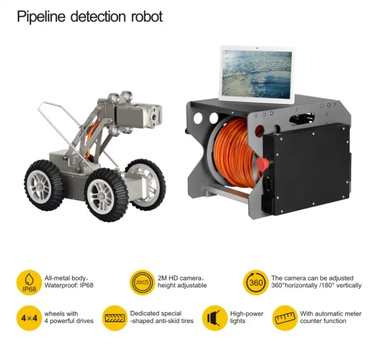 Crawler Pipe Inspection Robot with 512Hz Locator & 360 Rotation